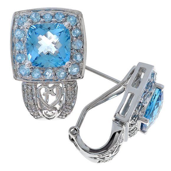 4.00Carat Blue Topaz & 0.10Carat Diamond Earrings - Picture 2 of 4